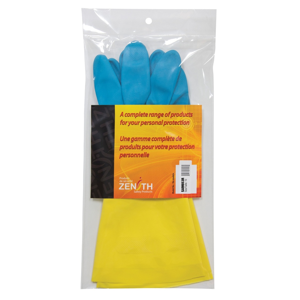[ZEN-SAM653R] Gants trempés résistants aux produits chimiques taille 10 Latex de caoutchouc/Néoprène poignet Droit doublure Ouatée