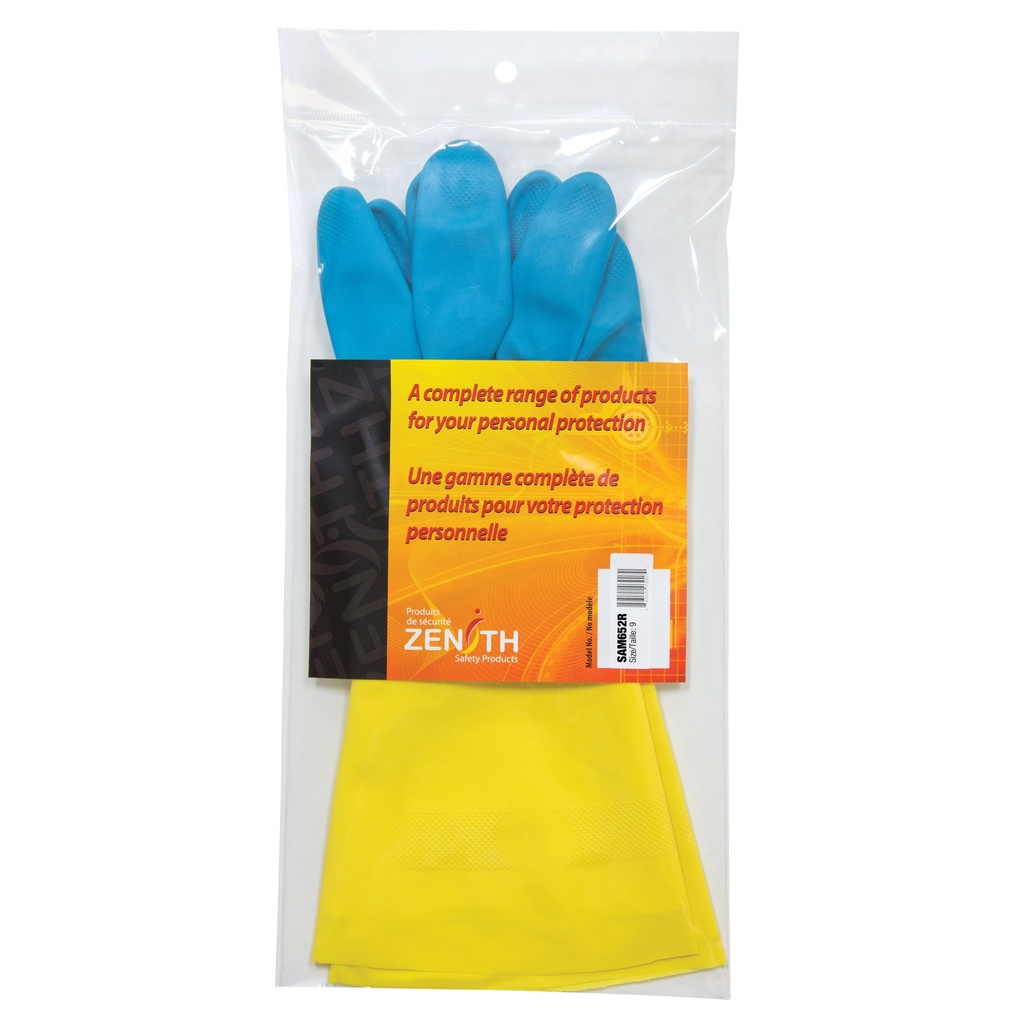 [ZEN-SAM652R] Gants trempés résistants aux produits chimiques taille 9 Latex de caoutchouc/Néoprène poignet Droit doublure Ouatée
