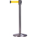 Barrière de foule sur pied avec ruban rétractable acier inoxydable ruban jaune de 7'