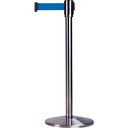 Barrière de foule sur pied avec ruban rétractable acier inoxydable ruban bleu de 7'