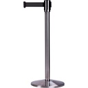 Barrière de foule sur pied avec ruban rétractable acier inoxydable ruban noir de 7'