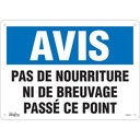 Enseigne «Pas de Nourriture» Plastique 14" x 10"