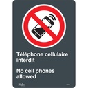 Enseigne «Téléphone cellulaire interdit /No Cell Phones» Vinyle 10" x 14"