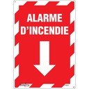 Enseigne avec flèche «Alarme D'Incendie» Vinyle 7" x 10"