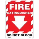 Enseigne avec flèche vers le bas «Fire Extinguisher Do Not Block» Aluminium 10" x 14"