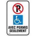 Enseigne pour le stationnement «Avec Permis Seulement» Aluminium 12" x 18"