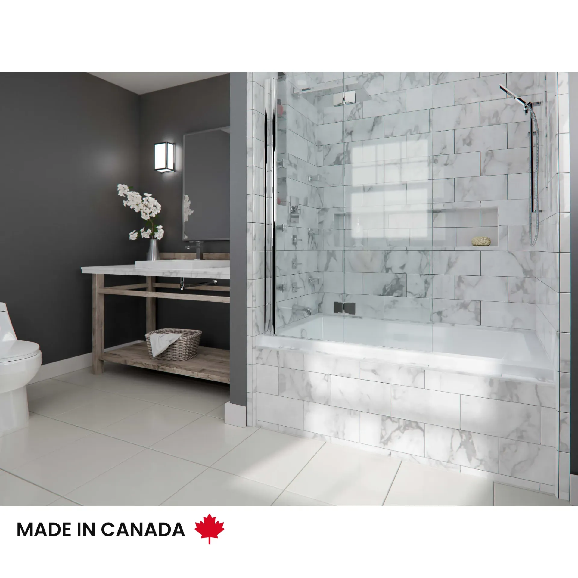 Albana Baignoire blanche pour alcôve et muret 60" x 32", acrylique blanc, drain gauche