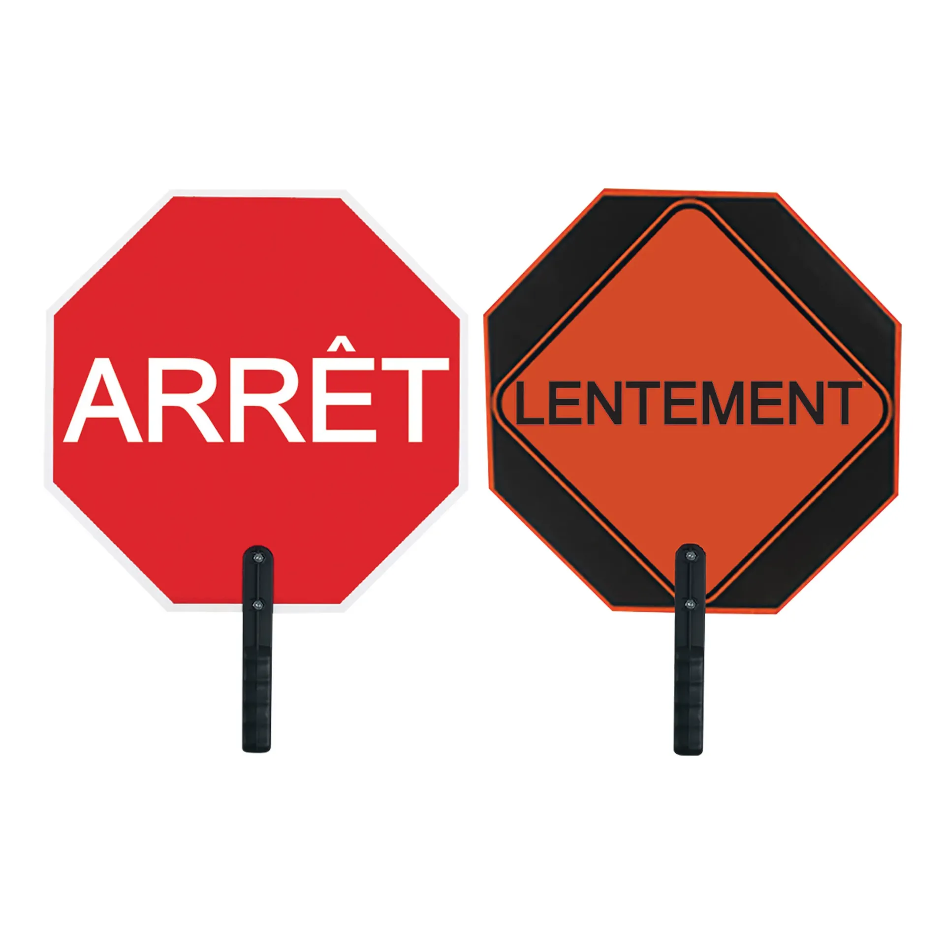 Panneau de signalisation à deux côtés « Arrêt/Lentement »