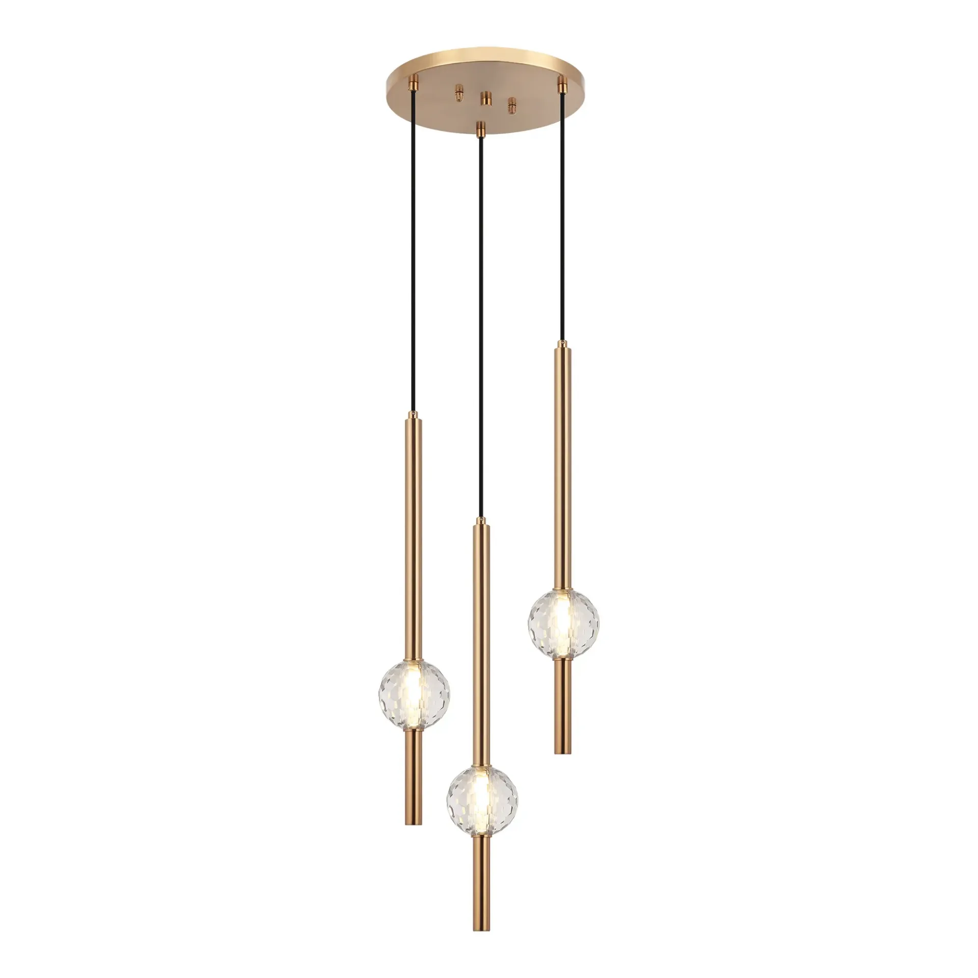 Windchimer Chandelier 3 lampes laiton doré