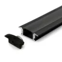 Profilé d'aluminium #508 pour ruban DEL encastré noir avec lentilles opale et fumée  8'