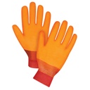 Winter lined gloves rough finish orange PVC coating knit wrist size 9/Large /Pr